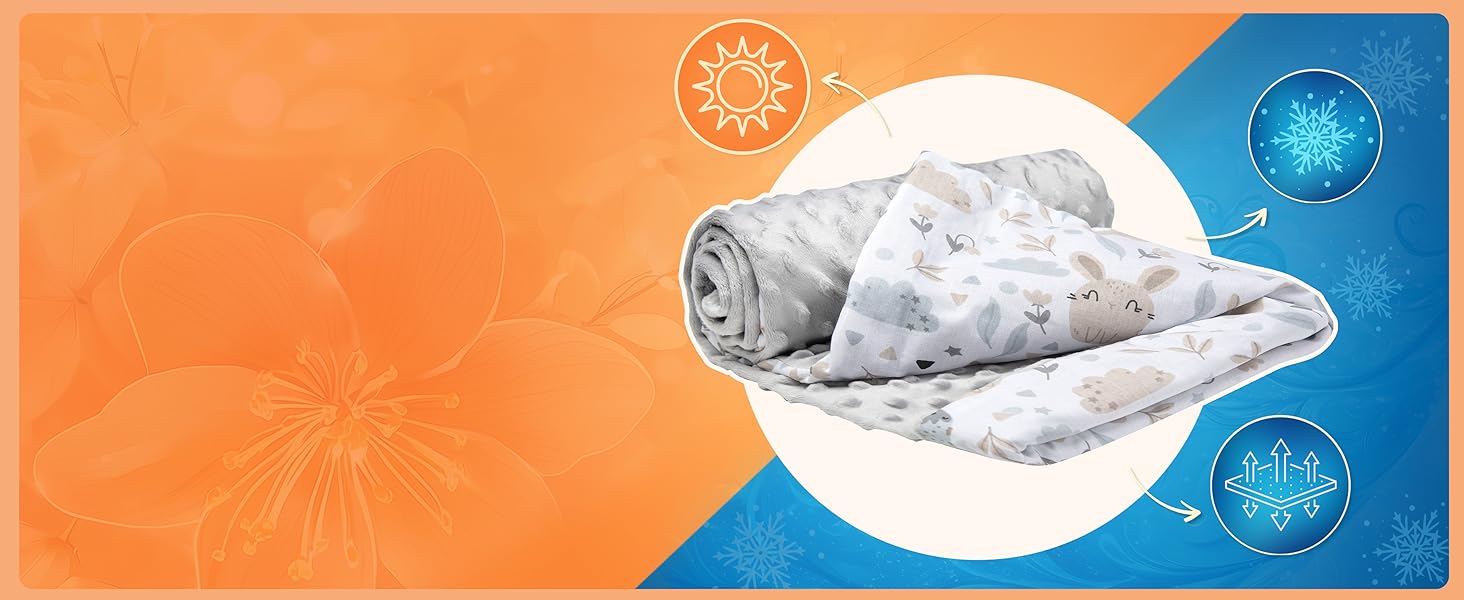 Banner promozionale astratto con sfondo sfumato arancione e blu con motivi circolari a fiocchi di neve e forme curve bianche.