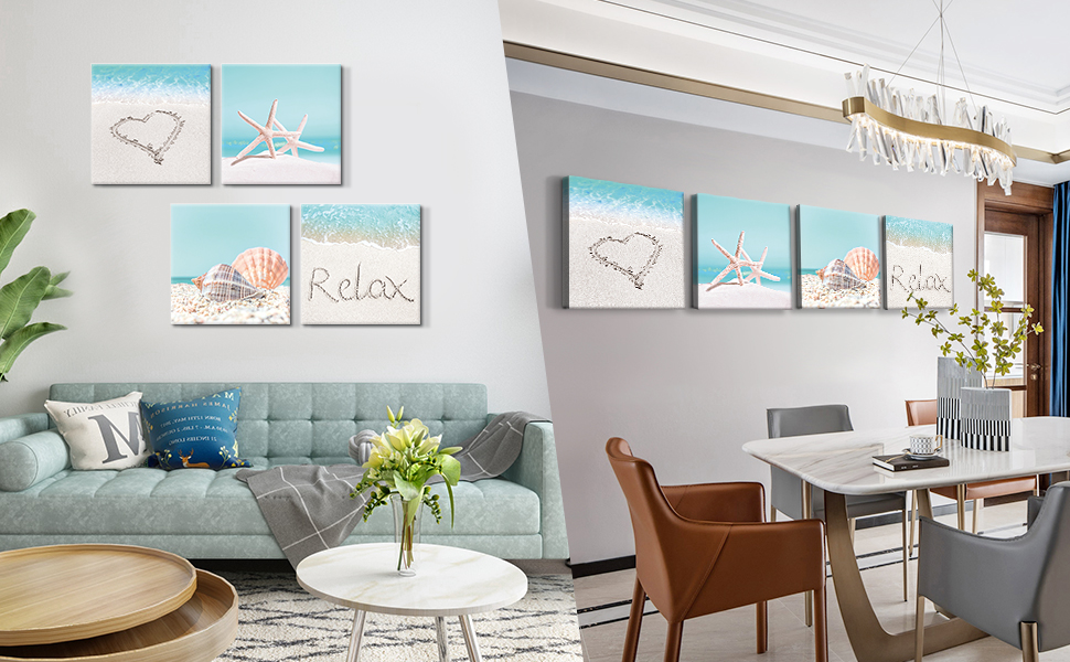 4 Pieces Wall Art Canvas Prints Modern Wall Artwork Framed for Bathroom Office Decor - 30 x 30 CM