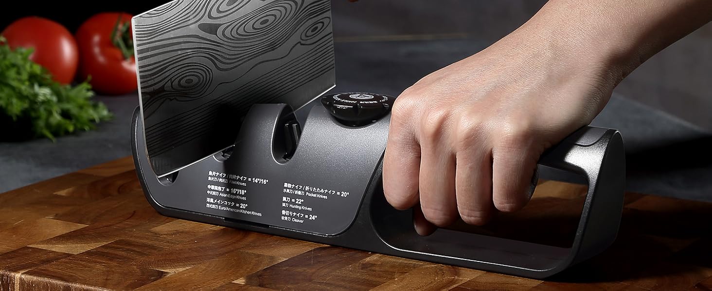 MITSUMOTO SAKARI Japanese Knife Sharpener with Adjustable Angle Knob, Professional 3Stage Knife
