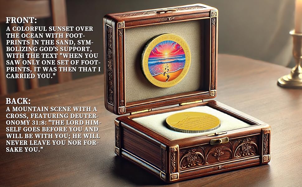 Seaside Footprints Religious Coin Inspirational Bible Verse Medallion