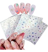 4 Sheets Star Sun Moon Nail Art Stickers 3D Holographic Self Adhesive Glitter Colorful Floral Nai...