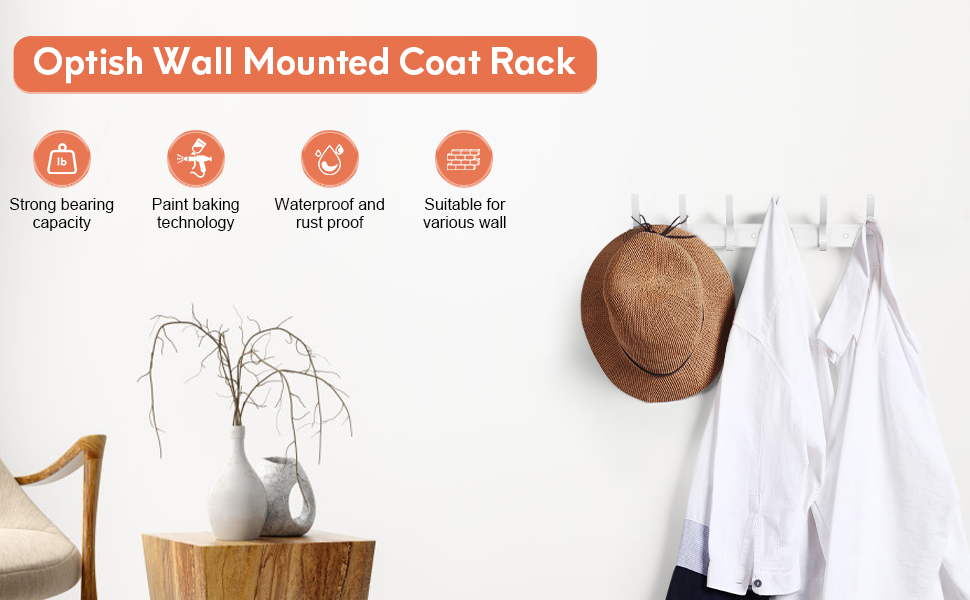 Optish 2 Pack Coat Rack Wall Mount, Entryway Coat Hooks