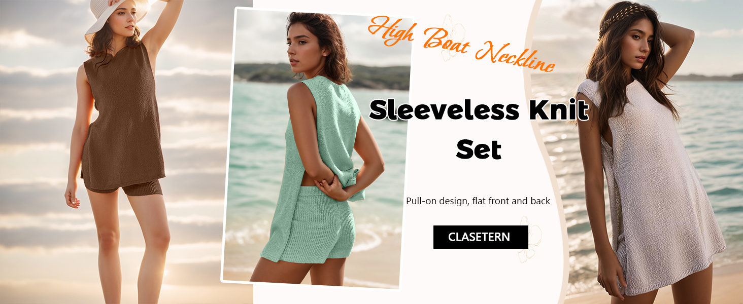 Women's 2 Piece Outfits Summer Sweater Set Sleeveless Knit Sets Two Piece Women Summer Short Sets