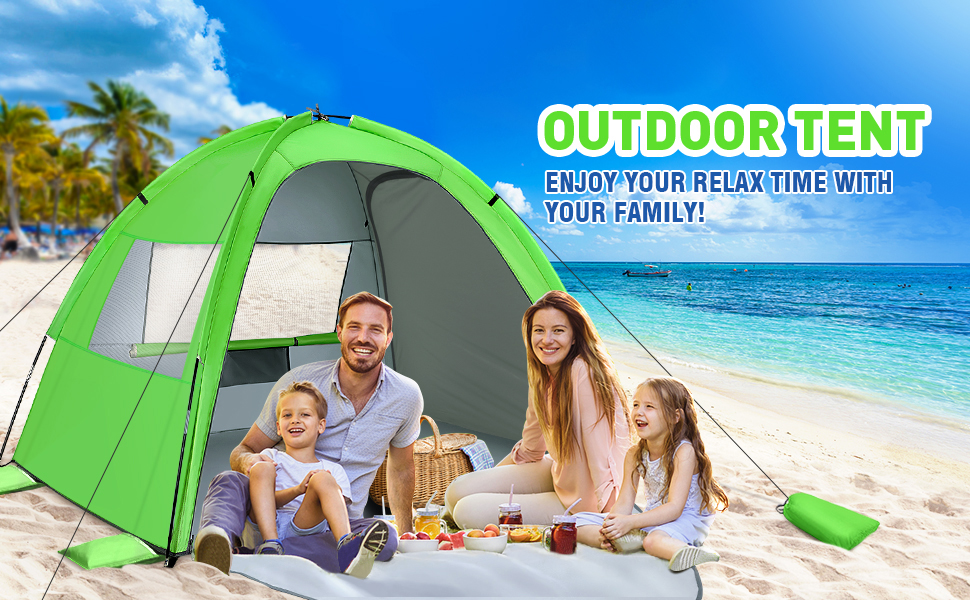 Beach Tent Beach Shade Tent for 4 Person with UPF 50+ UV