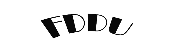Schwarzer Text, der 'FDDU' in einer stilisierten, geschwungenen Schrift auf weißem Hintergrund anzeigt. Die Buchstaben sind fett und haben ein vom Art Deco