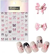 Pink Bow Knot Nail Art Stickers 5D Self-Adhesive Embossed Cute Bow Nail Decals Rhinestones Bow-Kn...