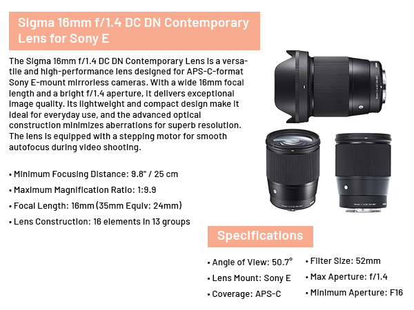 SIGMA 16mm F1.4 DC DN/SONY Eマウント フィルタ付 Amazon.com : SIGMA 16mm f/1.4 DC DN Contemporary Lens for