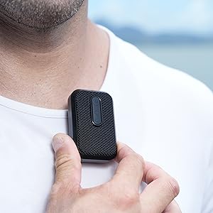 Wearable speaker male close up