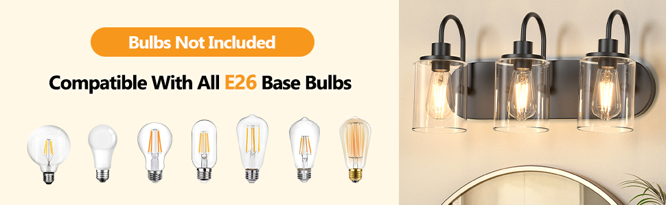  3-Lights matte black vanity lighting fixtures above mirror