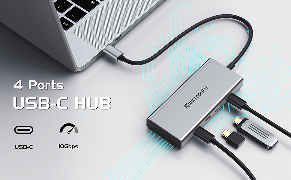 Minisopuru USB C Hub 4 Port USB C Hub for Laptop, Data Transfer Only