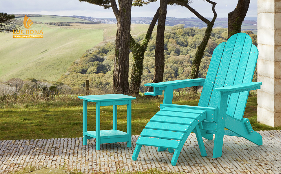 LUE BONA Folding Adirondack Ottoman, Poly Lumber Adirondack Chair Ottoman, Outdoor