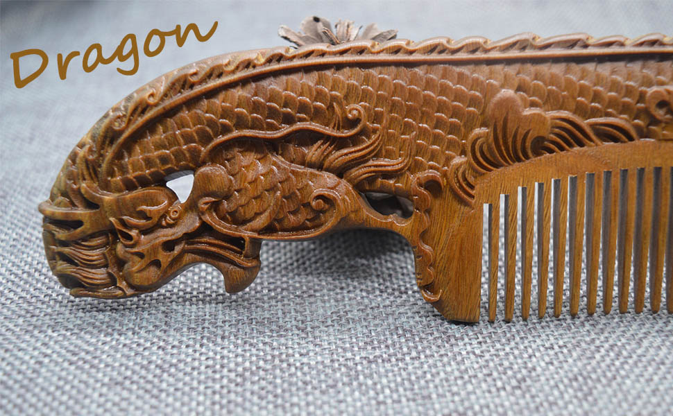 This is a dragon-shaped green sandalwood comb, narrow-tooth wooden comb.