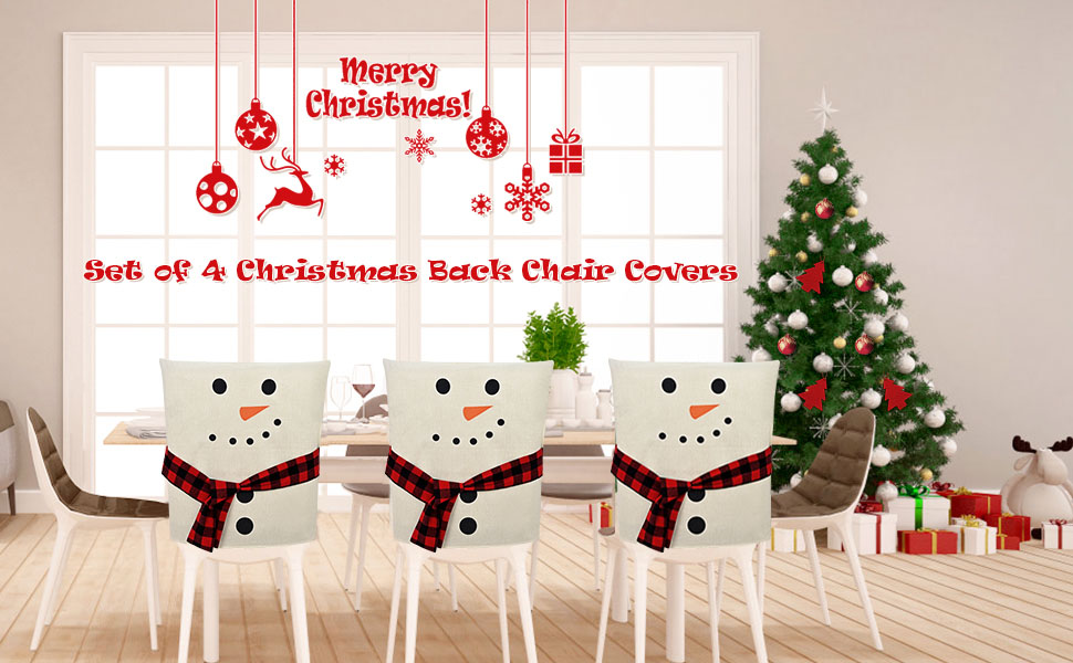 FRAMICS Christmas Chair Covers Set of 4, Snowman Chair
