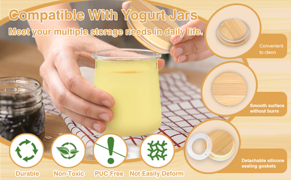 Lamnhin Oui Yogurt Jars Lids 12 Pack of Natural Bamboo