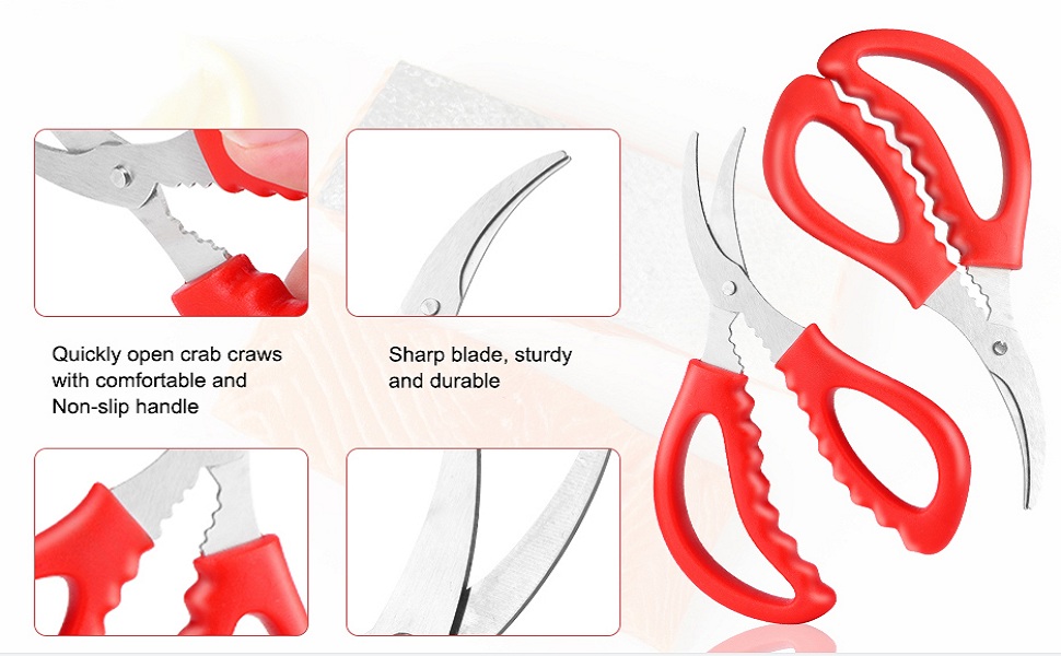 Calary 4Pcs Seafood Scissors Crab Scissors Seafood Shears Multifunctional Crab Leg