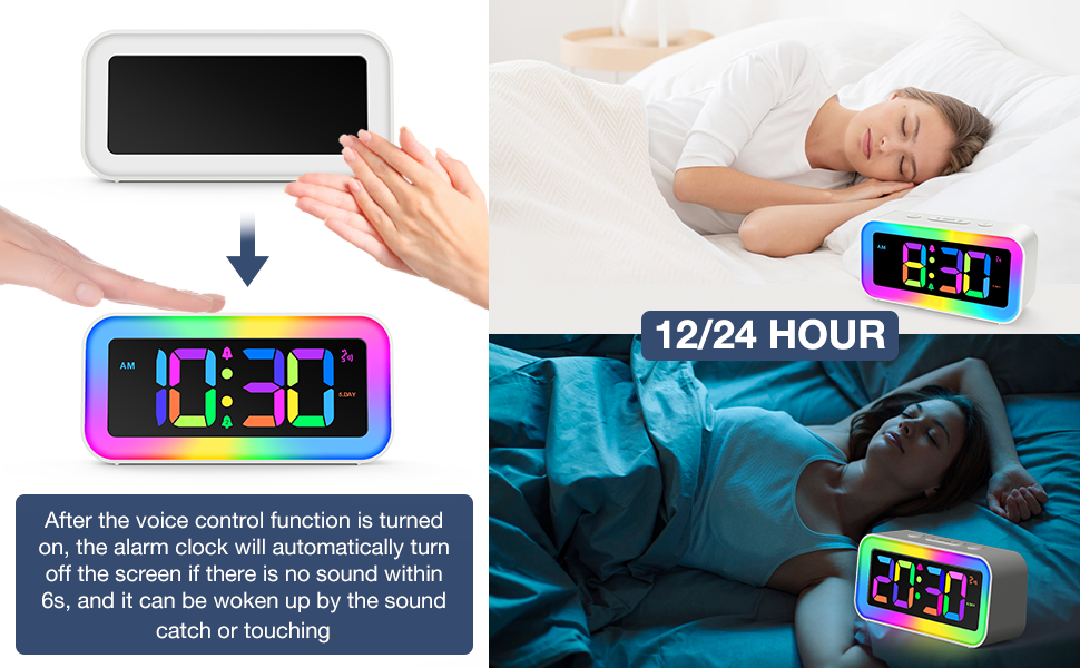 Joyvita Alarm Clock for Bedroom, RGB Digital Dual Alarm Clock with 7