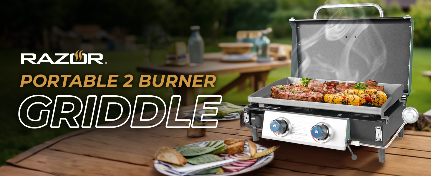 Razor Griddle 25 Inch Outdoor 2 Burner Portable LP Propane