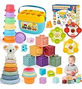 Montessori Toys for Babies Ages 6–12–18 Months with Sensory Shape Sorter Matching Game Box Stacki...