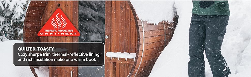 Insulated snow boots with thermal reflective lining, Omni-Heat