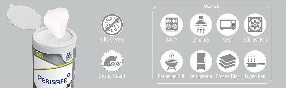 Perisafe Kitchen Appliance Degreaser Wipes A+ -4