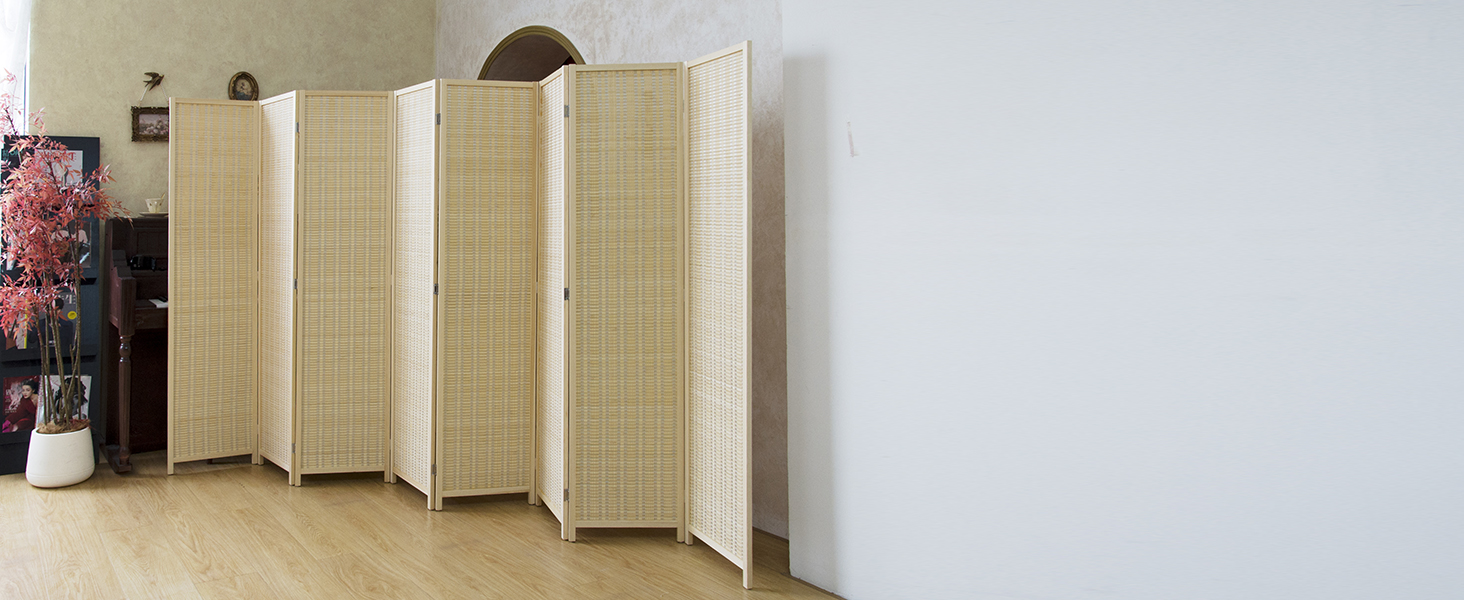 8-PANEL BAMOO DIVIDER IN BEIGE - 67 INCH HEIGHT