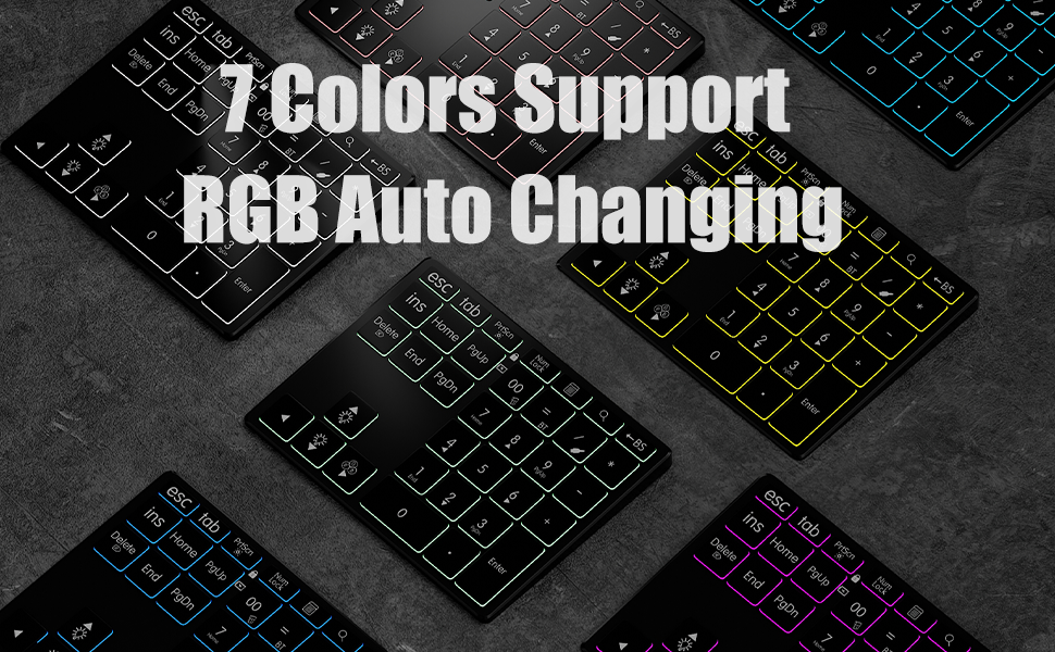 DC Wireless Bluetooth Numeric Keypad with 7 Color Auto