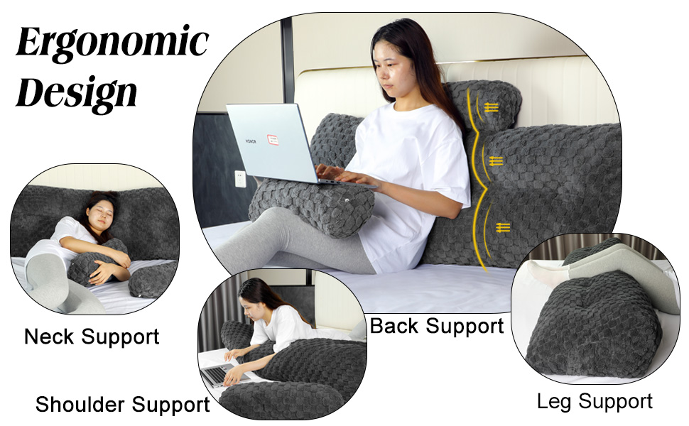 Large Headboard Pillow with 2 Pack Neck Roll Pillow Wedge