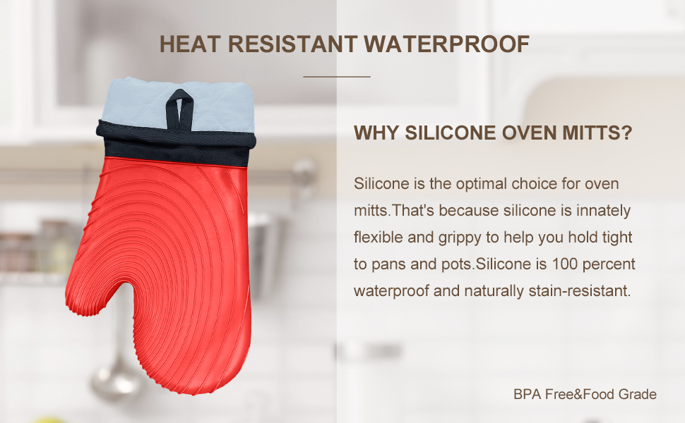 Tayfeim Silicone Oven Mitts Red Oven Mitts Heat Resistant 500F 13.6 in Soft Lining