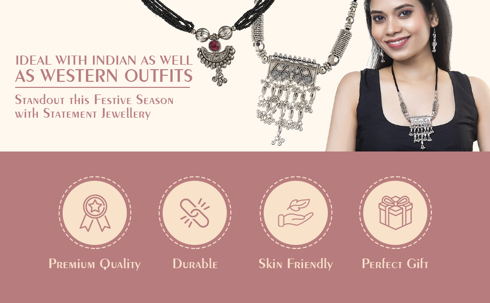 Oxidised Jewellery Necklace Set with Earrings for Women