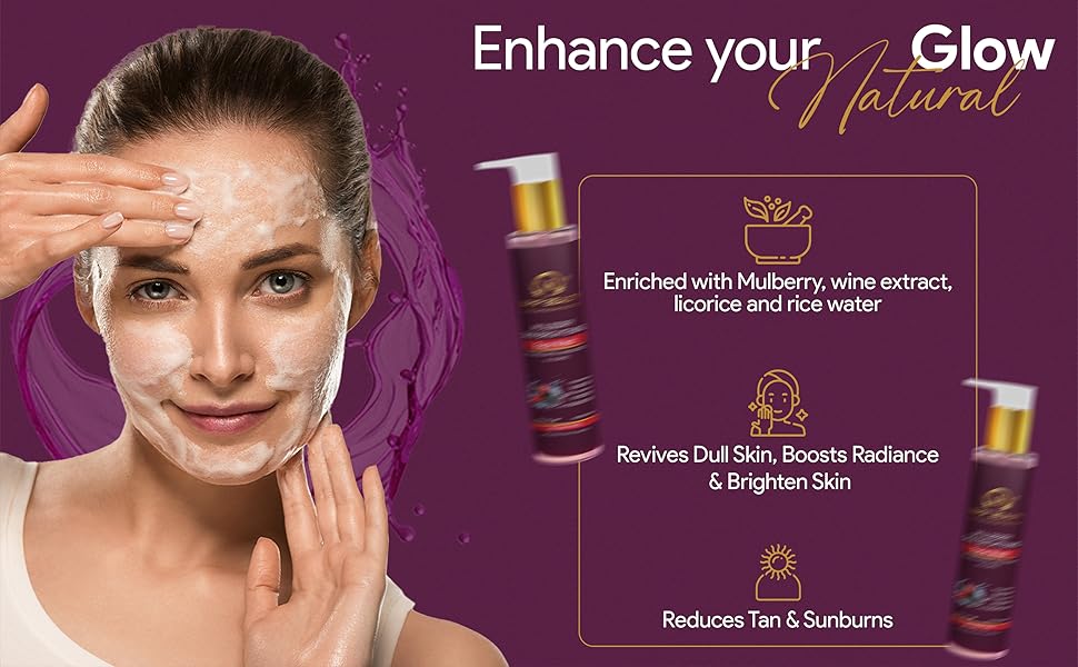 Mulberry Skin Brightening Face Wash natural glow wine extract rice water dull skin reduce tan
