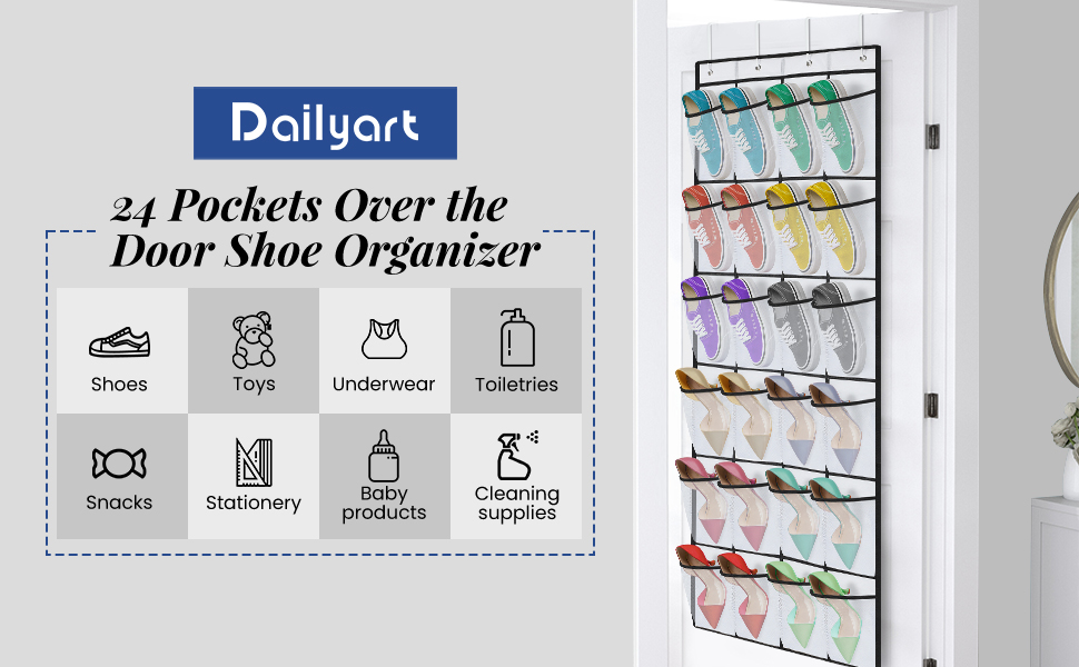 Dailyart 24 Large Pockets Over the Door Shoe Storage Organiser Hanging