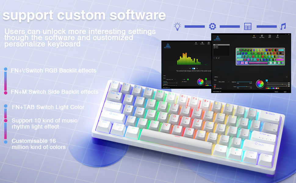 SOLAKAKA SK961 White Gaming Keyboard 60 Percent RGB