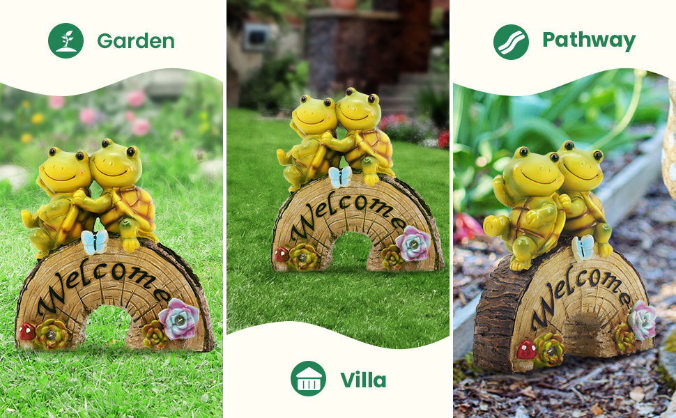 Amazon.com : Solar Garden Outdoor Statues Cute Frog Face Turtles ...
