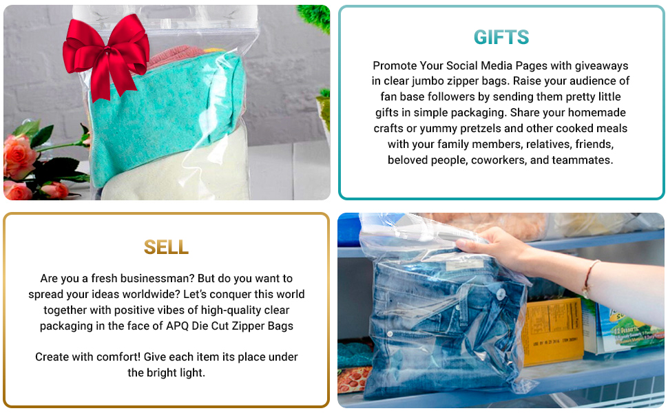 APQ Die Cut Zipper Bags 13" x 15", Pack of 50 Clear Bags