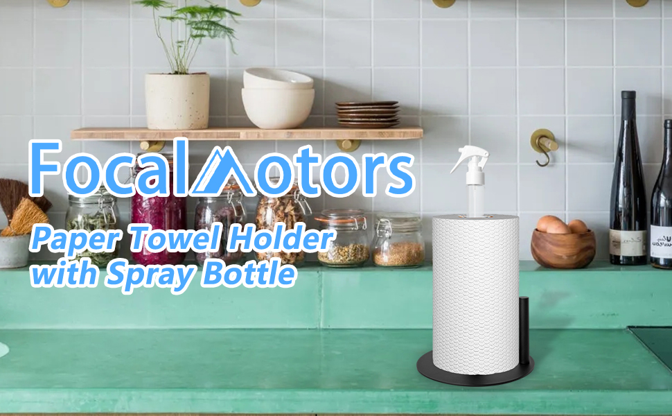 Paper Towel Holder with Spray Bottle Focalmotors Black