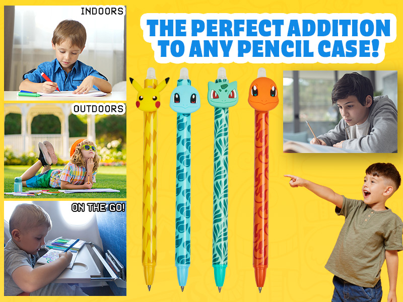 Pokemon Set de 4 Stylos Effaçables Pikachu Fournitures