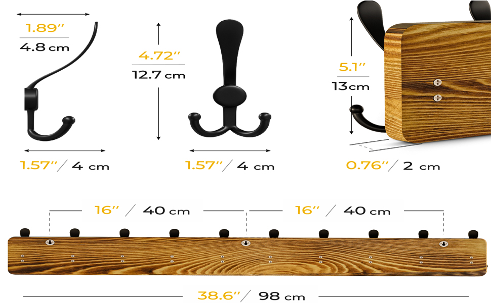 SAYONEYES Rustic Coat Rack Wall Mount, 38.6 Inch Long Solid Pine Brown