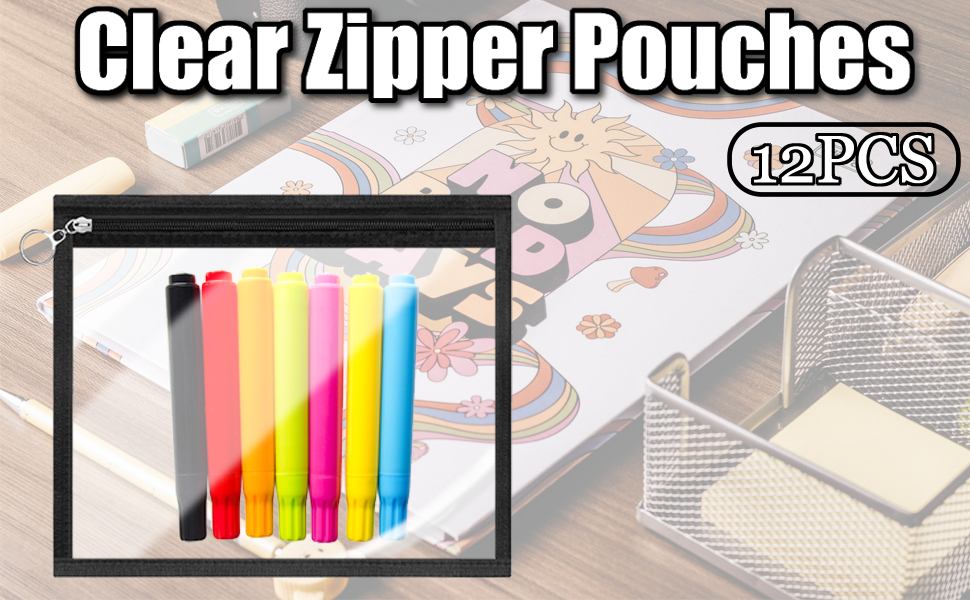 LUNKUIVY 12 PCS Clear Zipper Pouches PVC Waterproof Pouch Multipurpose Transparent