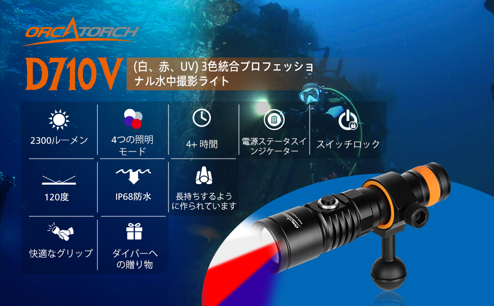 Amazon.co.jp: ORCATORCH D710V MK2 水中ビデオランプ-2300