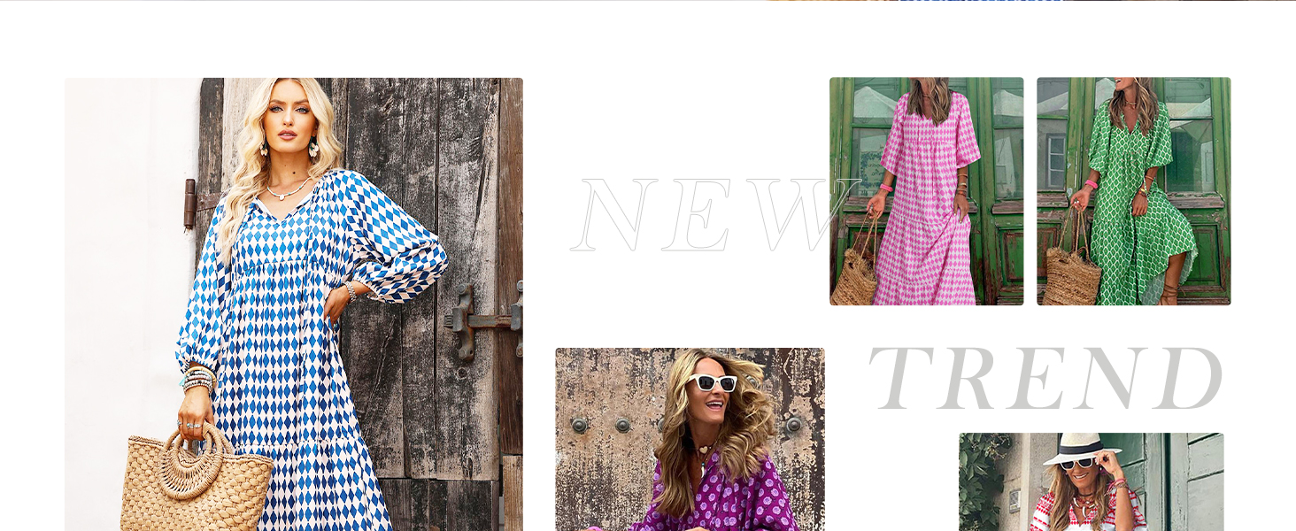 Women 2024 V Neck Boho Maxi Dresses