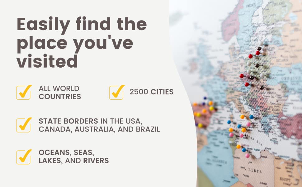 Push Pin Travel Map Detailed World Map with Pins Canvas