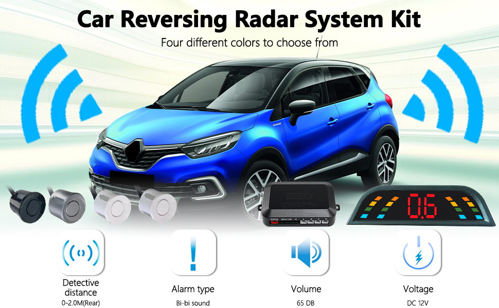 Riloer Wireless Car Reversing Radar System Kit LED Display Car Reverse