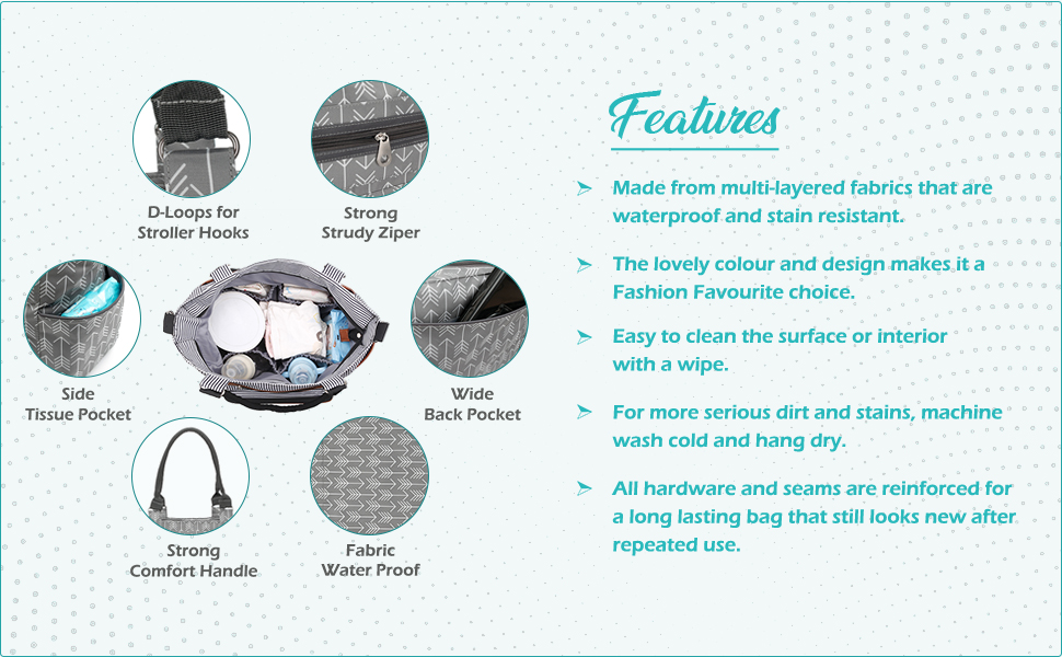 Little Story Diaper Bag Set of 6 with Stroller Hooks