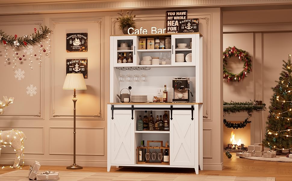 Wine Coffee Bar Cabinet with Storage Hutch Tall Kitchen Pantry Liquor Cabinet farmhouse