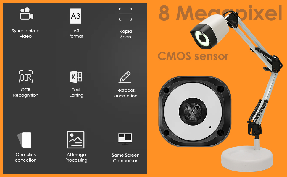 Document Camera, K913AF 8MP USB Document Scanner with 5