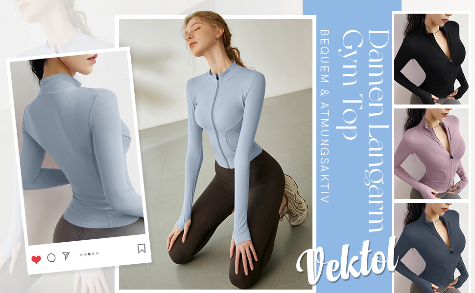 Langarmshirt Damen Yoga Gym Crop Top Laufshirt Langarm Sport T Shirt