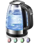 FOHERE Electric Kettle, 1.7L Glass kettle with 5 Temperature Control and 5 Colors LED Lights, Cor...