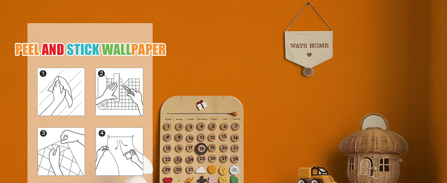 Amiya Orange Wallpaper Peel and Stick 15.7"×80"Orange Faux Leather