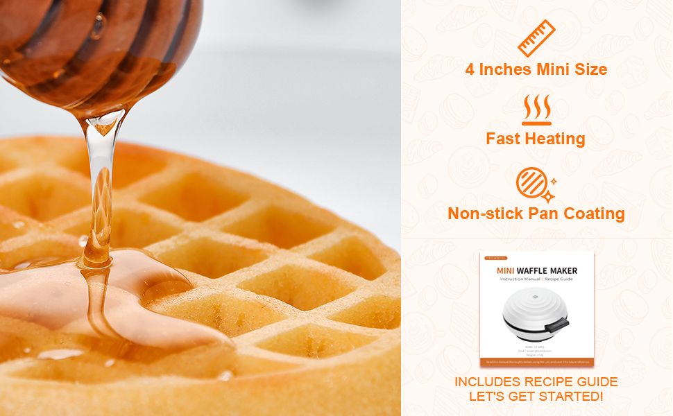 CROWNFUL Mini Waffle Maker Machine, 4 Inches Portable Small Compact Design, Easy to Clean, Non