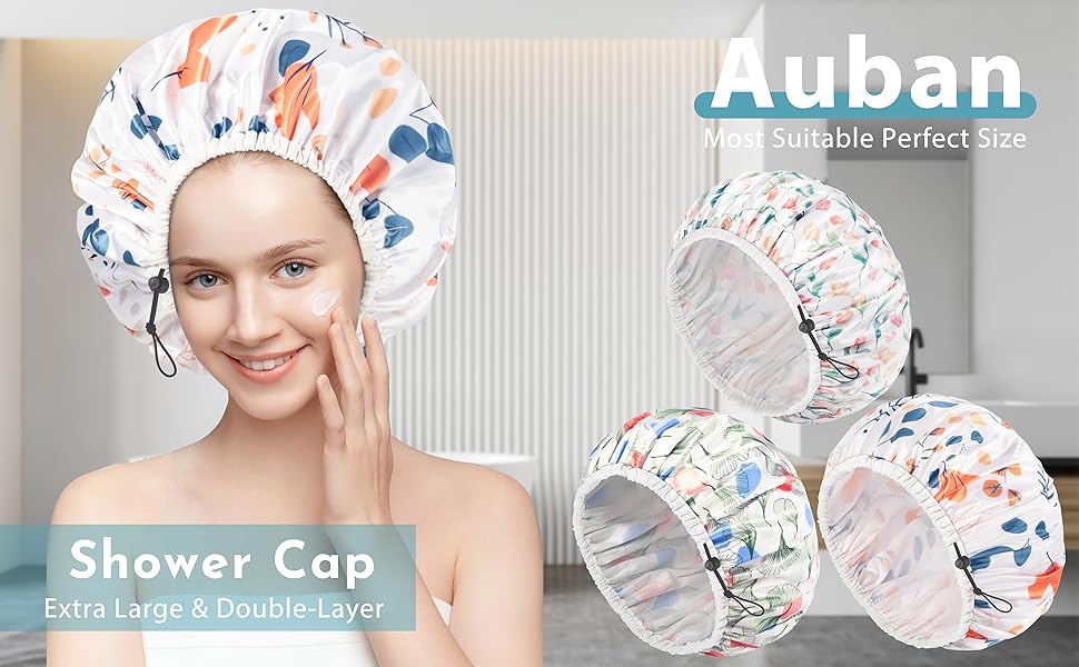 Auban Shower Caps, 3 Packs Adjustable Shower Cap for Women